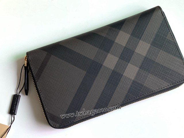 Burberry專門店新款大號男士手包 巴寶莉原廠pvc煙熏格紋拉鏈長錢包 yxb1463